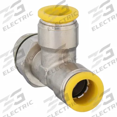 PARKER Push-Fit Tee Fitting: 12 mm OD x 12 mm OD x 3/8 in Pipe Size, Brass - Nickel-Plated Brass Tube Fittings