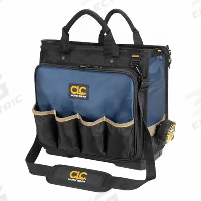 CLC Tool Bag: 17 in W x 10 in D x 15 in H, Black, Ballistic Polyester, 54 Pockets - Polyester Wide-Mouth Tool Bags