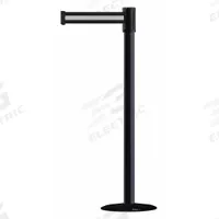 TENSABARRIER Barrier Post with Belt: White, Horizontal Stripe, No Legend, 7 1/2 ft Belt Lg, Black (MPN 890B-33-33-33-STD-NO-S3X-C). Key specifications — Base Material: Cast Iron; Belt Color: White; Brand: TENSABARRIER; Post Material: Metal Alloy; Post Color: Black; Message: No Legend.