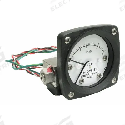 MIDWEST INSTRUMENT Differential Pressure Gauge & Switch: Back, 1/4 in NPT Female, 120 - Medium & High Operating Pressure Differential Gauges with Switch