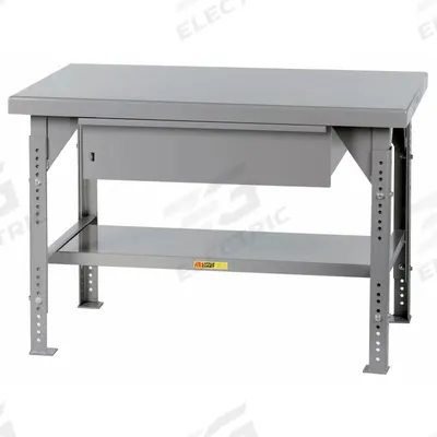 LITTLE GIANT Workbench: Adj Ht, Steel, 60 in x 30 in, 10,000 lb Overall Load Capacity - Workbenches with Drawers & Lower Shelves