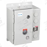 EATON NEMA Magnetic Motor Starter: Non-Reversing, 3 Poles, NEMA Size 0, 18 A, 24V AC Coil (MPN ECN0502TAA-R63/CL30). Key specifications — attr211388: EATON; attr951451: 1NO/1NC; attr951453: 24V AC; attr951489: Three; attr984425: 1NO/1NC; attr984429: Pilot Light; attr997361: None (Not Applicable to Electronic Overloads).