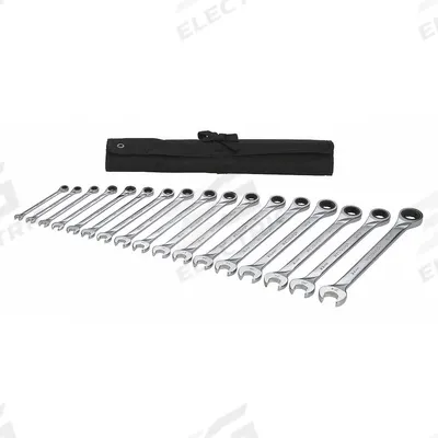 WESTWARD Combination Wrench Set: Alloy Steel, Chrome, 17 Tools - Metric 12-Point Ratcheting Combination Wrench Sets