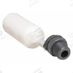 KERICK Float Valve Assembly: For Water Media, Angle Valve Body, Cylindrical, Bulkhead, PVC, MNPT, M (MPN M052). Key specifications — Mounting: Bulkhead; Arm Adjustability: Fixed; Connection Gender - Side 1: Male; Brand: KERICK; Connection Type - Side 1: NPT; Flow Rate: 1.3 gpm @ 40 psi; For Media: Water; Seal Material: Santoprene Rubber.