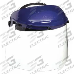 MCR SAFETY Face Shield: Clear, Uncoated, Reusable, 15 1/2 in Visor Wd, 8 in Visor Ht, PETG (MPN 9TZ55). Key specifications — Headgear Color: Blue; Visor Material: PETG; Visor Features: Reusable.