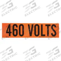 BRADY Conduit and Voltage Markers: 9 in Label Wd, 2 1/4 in Label Ht, 460 Volts, 1 Markers per Card (MPN 44114). Key specifications — Legend: 460 Volts; Brand: BRADY; Label Style: A.
