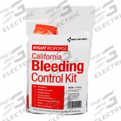 FIRST AID ONLY Bleeding Control Kit: Plastic Bag, 1 People Served, 7 Components, 0 Pockets (MPN 91519). Key specifications — Brand: FIRST AID ONLY; Wound Dressings Included: Windlass Tourniquet; Housing Material: Plastic.
