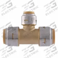 SHARKBITE MAX Push-Fit Tee Fitting: Tee, 3/4 in OD x 3/4 in OD x 1/2 in OD Size, Brass, Reducer (MPN UR412). Key specifications — Brand: SHARKBITE MAX.