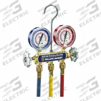YELLOW JACKET Manifold Gauge: Brass, 2 1/2 in Outside Dia (MPN 41709). Key specifications — Product Type: Manifold Gauge Set; Material: Brass; Brand: YELLOW JACKET.