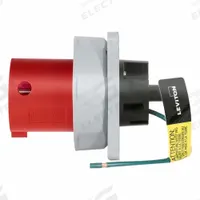 LEVITON Pin and Sleeve Inlet: Red, 277/480V AC, Three Phase, 100 A, 4 Pole, 5 Wire, IEC Grounding (MPN 4100B7WLEV). Key specifications — Brand: LEVITON.
