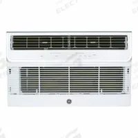 GE Through-the-Wall Air Conditioner: 400 sq ft – 550 sq ft, 208/230V AC, 12,000 BtuH, 6-20P (MPN AJEQ12DWJ). Key specifications — Brand: GE; Voltage: 208/230V AC; CEER Rating: 9.5; NEMA Plug Configuration: 6-20P; Special Features_Broad: Remote Control.