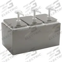 CARLISLE Condiment Pump: 3 Compartments, 3 qt Capacity, Silver, 7 3/4 in Overall Wd, Stainless Steel (MPN 38503). Key specifications — Material: Stainless Steel; NSF Certified: No; Product Type: Condiment Topping Rail; Brand: CARLISLE; Manufacturer Part Number: 38503.