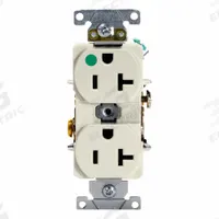 LEVITON Straight Blade Duplex Receptacle: Hospital Grade, Duplex, 5-20R, Light Almond, 125V AC, 20 A (MPN 8300-HT)