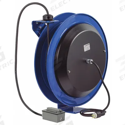 COXREELS Extension Cord Reel: Ratchet Lock, 100 ft Cord Lg, 12 AWG, SJO, 5-20R Cord Lg - Self-Retracting Cord Reels