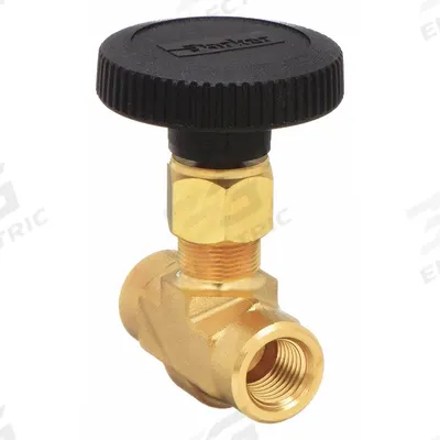 Parker Needle Valve: Inline Valve Body, Brass, Integral Bonnet, 1/4 in Pipe Size - Brass Straight-Body Needle Valves