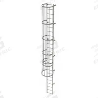 TRI-ARC Fixed Ladder with Safety Cage: 23 ft Overall Ht, 18 in Overall Wd, Steel, 24 Rungs (MPN WLFC1124). Key specifications — Brand: TRI-ARC; Assembly: Unassembled; Number of Sections: 2.