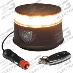 ECCO Rechargeable Battery Operated Beacon: Flashing Beacon, Amber, 3 in Overall Ht, LED, 12-24V DC (MPN EB5200A). Key specifications — Operating Voltage: 12-24V DC; Number of Flash Patterns: 7; Includes: Charge Cord for Battery; Mount Type: Magnetic; Brand: ECCO; Shape: Round; Lighting SAE Class Rating: SAE Class 1.