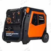 GENERAC Portable Generator: Inverter, Gasoline/Propane, 3,800 W Running, 3,000 W Starting, 120V AC (MPN 8946). Key specifications — CARB Compliant: Yes; Includes GFCI Outlets: No; Parallel Configuration Capable: Yes; Rated Voltage: 120V AC; Carbon Monoxide (CO) Shutdown: Yes; Generator Brand: Generac.