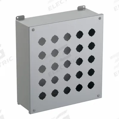 HAMMOND Push Button Enclosure: 30mm, 25 Holes, Carbon Steel - Enclosures for 30mm Operators