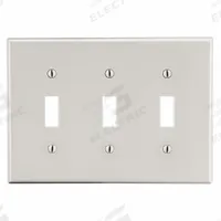 HUBBELL Wall Plate: Toggle, 3 Gang, Almond, Std Size (MPN P3LA). Key specifications — Brand: HUBBELL; Material: Polycarbonate.