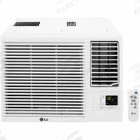 LG Window Air Conditioner: 1,400 sq ft, 23,000 BtuH, 208/230V AC, 6-20P, Electric Heat, Slide Out (MPN LW2423HR). Key specifications — Brand: LG; Combined Energy Efficiency Ratio (CEER) Rating: 9.8; Voltage: 208/230V AC; NEMA Plug Configuration: 6-20P; Special Features_Broad: Remote Control.