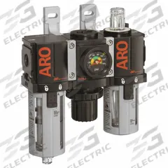 ARO Filter/Regulator/Lubricator: 1/4 in NPT, 46 scfm, 140 psi Max Op Pressure, 5 micron, 1000 Series (MPN C38121-801). Key specifications — attr109588: 1000; attr109524: ARO.