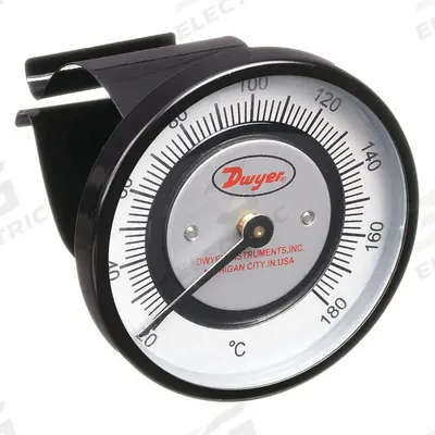Dwyer Clip Pipe Mount Dial Thermometer: 20°C to 180°C, +/- 2% Accuracy - Clip-On Pipe Surface Temperature Dial Thermometers