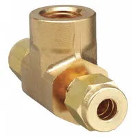 PARKER Compression Tee Fitting: 1/4 in OD x 1/4 in OD x 1/4 in Pipe Size, Brass, 1/4"-18 Thread Size (MPN 4FBT4N-B). Key specifications — Compatible Fitting Brands: Parker A-LOK; Brand: PARKER.