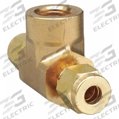 PARKER Compression Tee Fitting: 1/4 in OD x 1/4 in OD x 1/4 in Pipe Size, Brass - Double-Ferrule Brass Compression Fittings