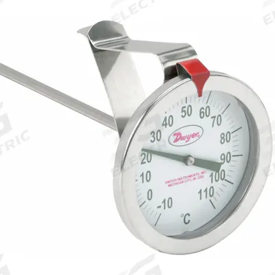 Dwyer Clip On Dial Thermometer: -10°C to 110°C, +/- 2% Accuracy, 5 in Stem Lg - General Purpose Vat & Pan Clip-On Dial Thermometers