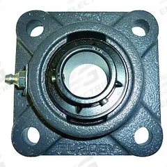 NTN 4 Bolt Flange Bearing: Radial Ball, 1 1/2 in Bore, Cast Iron, Set Screws, 5 13/32 in Lg, Square (MPN UCFUX-1.1/2M). Key specifications — Bore Type: Cylindrical; Brand: NTN; Lubricant Material: NLGI #3 Equivalent; Mounting Bolt Size: 1/2 in; System of Measurement: Inch.