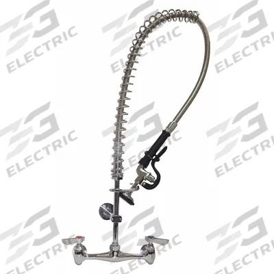 DOMINION COMMERCIAL FAUCETS Pre Rinse Faucet: Wall, 2 Mounting Holes, Brass, Chrome - Pre-Rinse Faucets with Spray Spring Hose