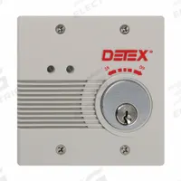DETEX Exit Door Alarm: 0.5 V DC, Mortise, Gray, Plastic, Horn, 100 dB Sound Level (MPN EAX-2500F GRAY W-CYL). Key specifications — Power Source: Electrically Corded; Brand: DETEX; Cylinder Type: Mortise; Sound Type: Horn; Alarm Body Color: Gray; Alarm Body Material: Plastic.
