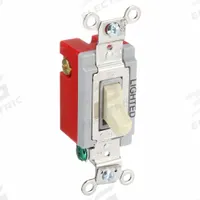 HUBBELL Wall Switch: Toggle Switch, 3-Way, Maintained, Ivory, 120/277V AC, 20 A (MPN HBL1223IL). Key specifications — Illuminated: Yes; Voltage Rating: 120/277V AC.