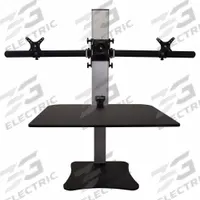 VICTOR Electric Sit-Stand Desk: (3) Monitor Arms, Electronic, Black, Aluminum/Wood, 28 in Overall Wd (MPN DC475). Key specifications — Includes: (3) Monitor Arms; Desktop Material: Aluminum; Brand: VICTOR; Desktop Color: Black.
