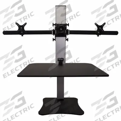 VICTOR Electric Sit-Stand Desk: (3) Monitor Arms, Electronic, Black, Aluminum/Wood - Electronic Standing Desk Converters