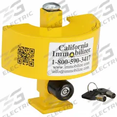 CALIFORNIA IMMOBILIZER Coupler Lock: Universal, Yellow, Steel, Powder Coated, 3/4 in Raised Lip (MPN G00109). Key specifications — Finish: Powder Coated; Lock Type: Universal; Includes: 3/4 in Raised Lip; Brand: CALIFORNIA IMMOBILIZER; Color: Yellow; Product Type: Coupler Lock; Material: Steel.