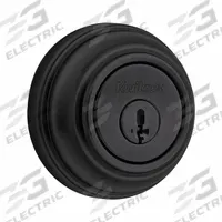 KWIKSET Double Cylinder Deadbolt: Cylindrical, 1 3/4 in Door Thick - Max, Black (MPN 985-514-SMT-6AL-STRKP-K3). Key specifications — ADA Compliant: Yes; Brand: KWIKSET; Finish: Flat Black Coated; Keyway Type: Less Core; Includes Core: Core Included.