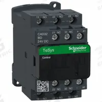 SCHNEIDER IEC Control Relay: DIN-Rail & Surface Relay Mounting, 24V DC Coil Volt, 3NO/2NC, 10 A (MPN CAD32BD). Key specifications — Brand: SCHNEIDER.