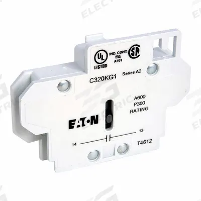 EATON Auxiliary Contact: 1NO, 10 A Max Current (AC), Side Mount, Side-Mounted - Eaton Auxiliary Contacts
