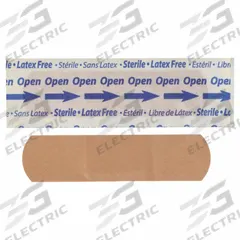 FIRST AID ONLY Adhesive Bandage: Strip Bandages, 3/4 in Wd, 3 in Lg, Not Metal Detectable, Plastic (MPN 1-001). Key specifications — Product Type: Strip Bandages; Unitized: Unitized; Water Resistance: Water Resistant; Brand: FIRST AID ONLY; Latex Content: Latex Free; Metal Detectable: Not Metal Detectable; Package Type: Box; Manufacturer Part Number: 1-001.