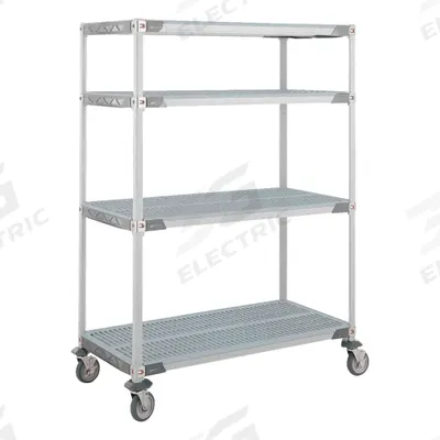 METRO Utility Cart: 62 in x 26 in, 67 in Overall Ht, 4 Shelves - Quick-Adjust Antimicrobial Mobile Plastic Shelving