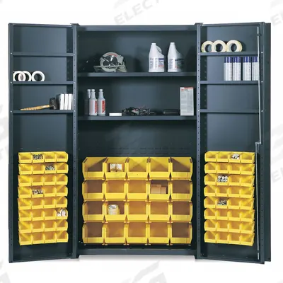 VALLEY CRAFT Bin and Shelf Cabinet: 48 in x 24 in 84 in, 8 Shelves, 78 Bins, Yellow - Standard Bin Cabinets with Shelves