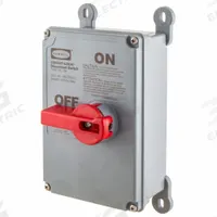 HUBBELL Enclosed Disconnect Switch: Non-Fusible, 30 A, Three Phase, 600V AC, Non-Metallic (MPN HBLDS33ACNK). Key specifications — Environment: Indoor/Outdoor; Phase: Three; Handle Color: Red; Housing Material: Non-Metallic; Standards: UL 98; Brand: HUBBELL; For Environment: Indoor & Outdoor Rated; Extra Features: Neutral Assembly.