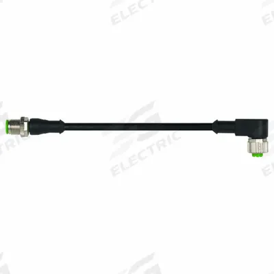 MURRELEKTRONIK Cordset: M12 Male Straight X M12 Female Right Angle, 4 Pins, Black, PUR - Double-Ended Cordsets with PUR Jacket for Twisting Applications