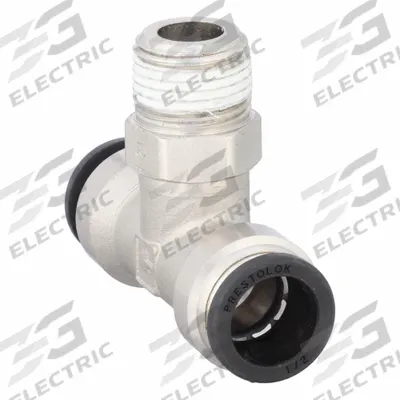 PARKER Push-Fit Tee Fitting: 1/2 in OD x 1/2 in OD x 3/8 in Pipe Size, Brass - Nickel-Plated Brass Tube Fittings