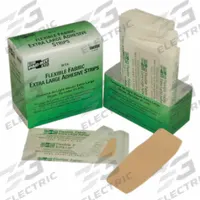 FIRST AID ONLY Adhesive Bandage: Strip Bandages, 2 in Wd, 4 in Lg, Not Metal Detectable, Fabric (MPN 1-470). Key specifications — Product Type: Strip Bandages; Unitized: Unitized; Water Resistance: Not Water Resistant; Brand: FIRST AID ONLY; Latex Content: Latex Free; Metal Detectable: Not Metal Detectable; Package Type: Box; Manufacturer Part Number: 1-470.
