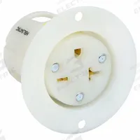 HUBBELL Flanged Receptacle: Single, 5-20, White, 125V AC, 20 A, 2 Pole / 3 Wire (MPN HBL5379C)