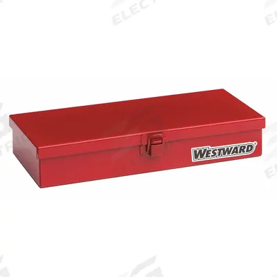 WESTWARD Tool Box: 10 1/4 in W 5 1/8 in D 1 3/4 in H, Steel, Red, Hinged Lid - Steel Socket Storage Boxes