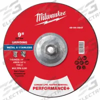 MILWAUKEE Grinding Wheel: Type 27, 9" x 1/4" x 5/8"-11, Zirconia Alumina, 30 Grit (MPN 49-94-0647). Key specifications — Brand: MILWAUKEE.